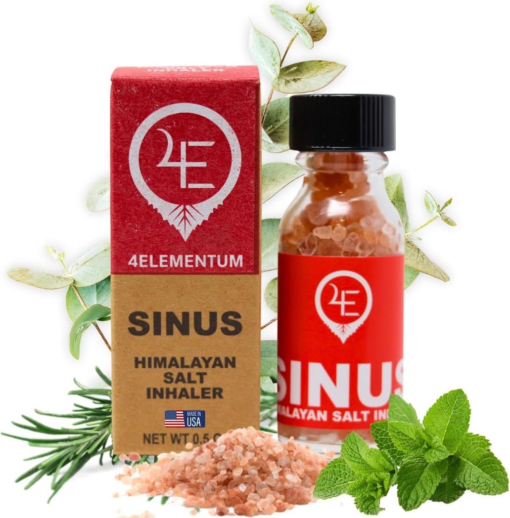 4 Elementum Sinus Himalayan Salt Inhaler - 注入天然Eucalyptus、Peppermint和Rosemary - 支持过敏、寒冷和摄入的救济