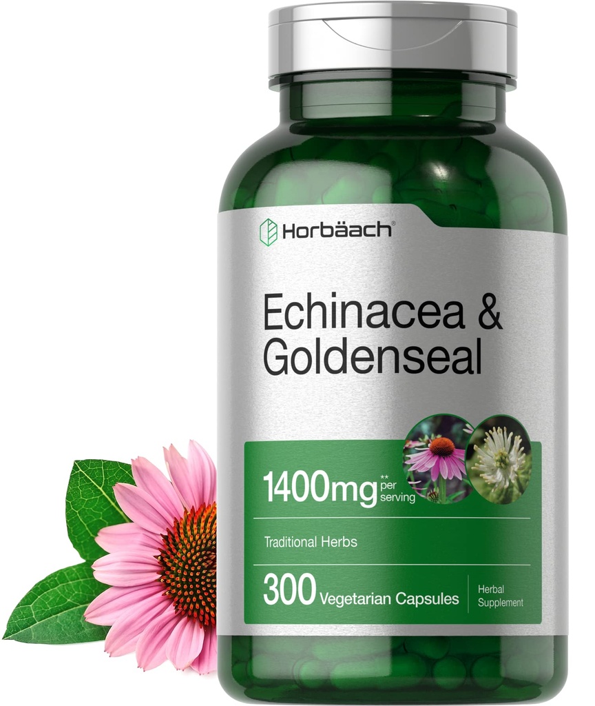Horbäach Echinacea Goldenseal Capsules | 1400mg | 300 伯爵 | Vegetarian, Non-GMO, Gluten Free Except Supplement 页面存档备份,存于互联网档案馆.
