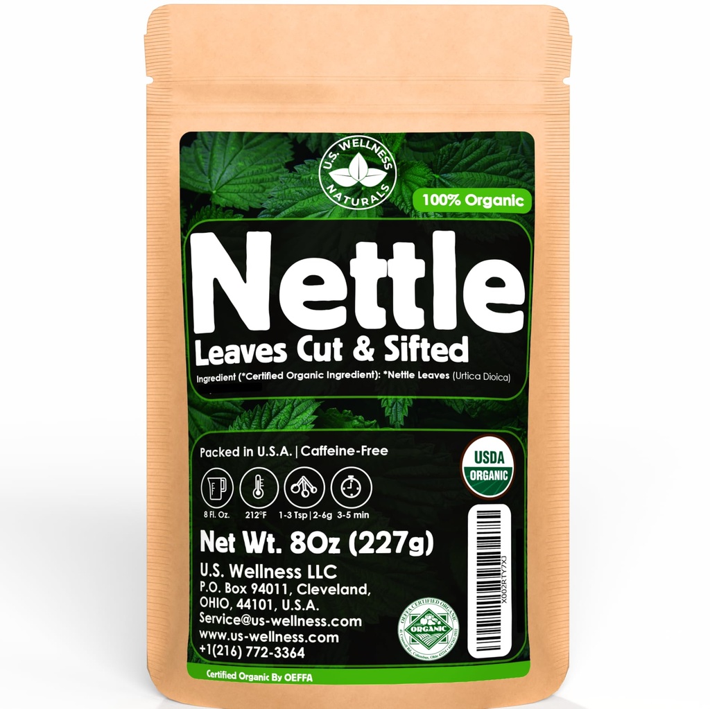 Nettle Tea - 8Oz(REAL WILD HARVEST) 100% USDA认证 ORGANIC ~ Loose Leaf (Urtica Dioica aka Stinging Nettle) 剪切和筛选