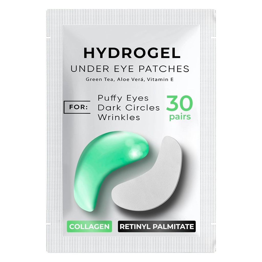 暗圆眼下补丁 羽毛30 PAIRS - 眼部治疗下的暗圆 - 眼罩Gel - 毛眼下补丁 - 绿茶,柯拉根眼部补丁 - 眼部垫下