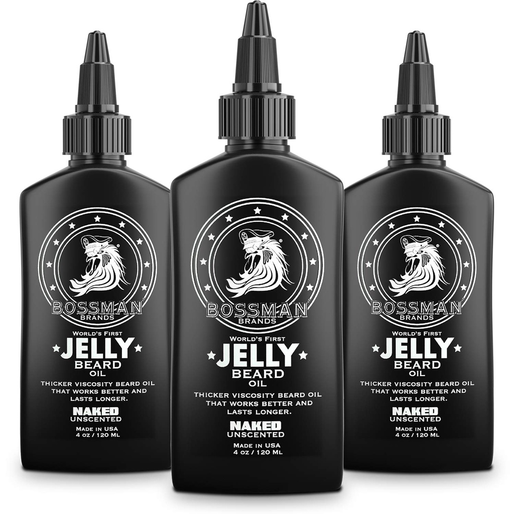 Bossman Jelly Beard Oil for Men - 3 Pack (共12 oz,裸体-无精采) – Softens,Moisturizes & 条件与天然成份