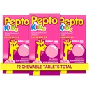 Pepto Kid为心脏灼伤、酸性消化不良、酸性胃痛和倒胃、泡泡泡糖的可嚼药片,共计72(3包24)