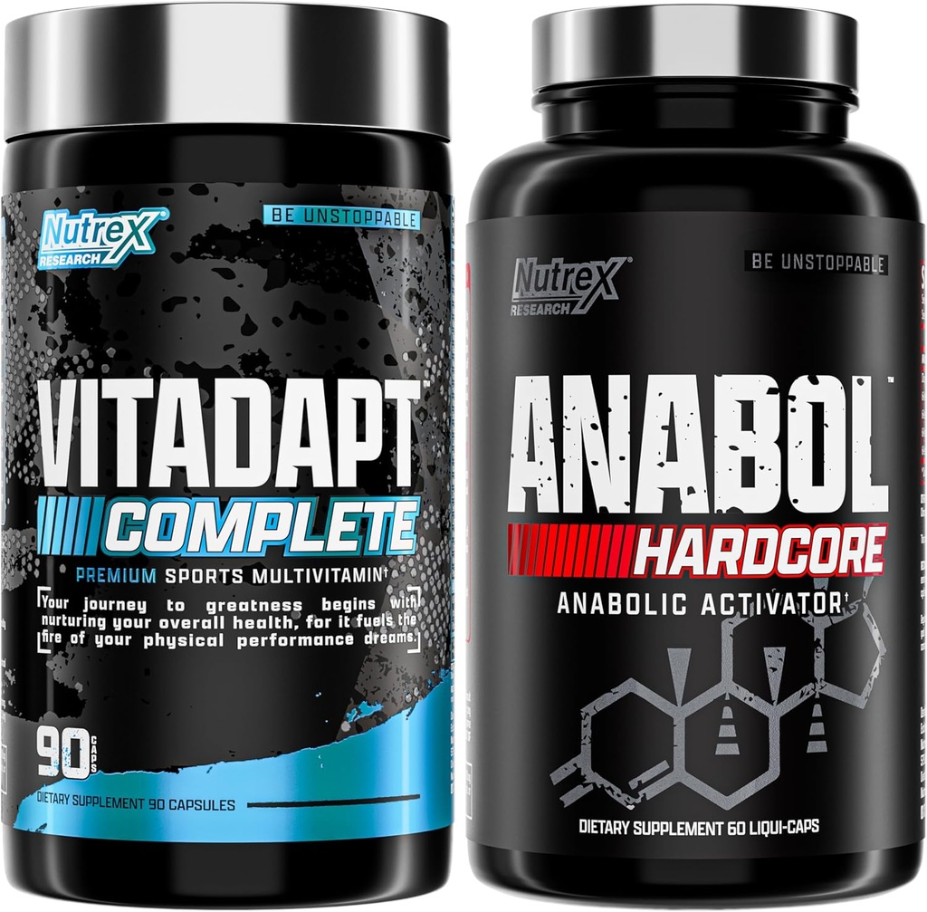 Nutrex 研究 Anabol Hardcore & Vitadapt 完全运动 多维塔明与 KSM- 66 Ashwagandha