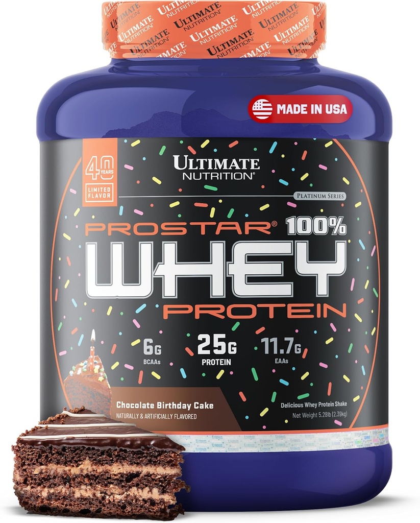 终极营养 Prostar Whei蛋白蛋白 蛋白质 蛋白质 蛋白质 生日蛋糕 - 低碳化物 高蛋白 蛋白质 粉昔 肌肉增益和复苏 - 低钠,低脂肪 & Keto 友好 - 5.28磅 Tub