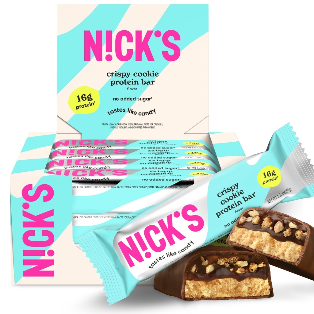 尼克的蛋白质棒 Cookie 巧克力 高蛋白质 低卡路里 低卡路里 Keto Friendly Snacks no Added Sugar(多包装12条×50g), Crispy Cookie 风味