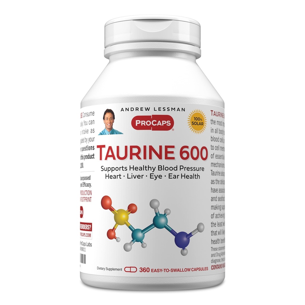 Andrew Lessman Taurine 600-360 Capsules - 支持健康血压,心脏,肝,眼和耳健康. 纯净,氨基酸陶林的高潜力源. 无附加