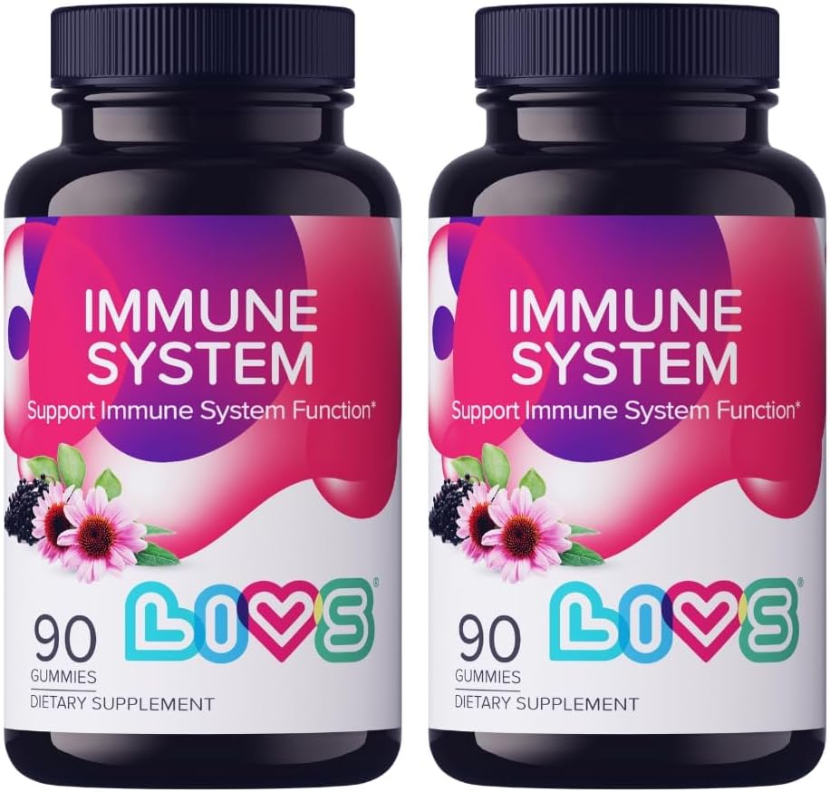 LIVS Imune System Elderberry Gummys for addles & Kids + 高级Imune支助补编,配有维生素C, Echinacea, & Propolis + Vegan & Gluten Free Gummy Vitamins + 200mg 老年莓/Dose -180 Ct