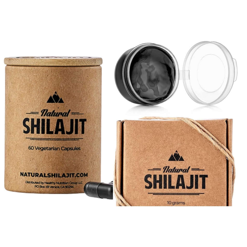 天然Shilajit Resin - 10 Gram Shilajit 补充 Fulvic Acid & Trace Minerals, 植物营养剂和NATURAL SHILAJIT Capsules (1-2个月供应) - 60 Counts - Shilajit 补充