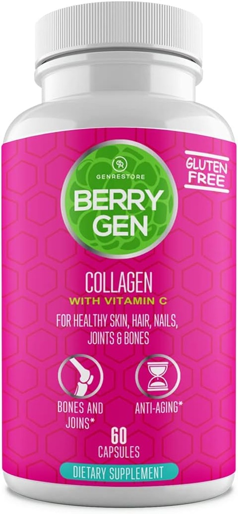 Collagen Peptides 配有维生素C, Biotin, 和 Hyaluronic Acid – 60 Capsules - 天然配方 - 支持联合体, 毛发, 皮肤和钉子 - 在美国制造