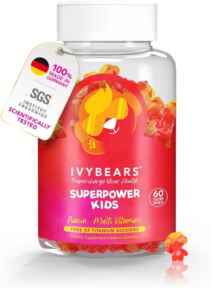 IvyBears® 超能力儿童 - 多维他命Gummys for Immune Support - 加强儿童免疫系统与维生素C,D2,B6,A - Fully Natural Berry-Flavored - 德语-Made Daily 补编