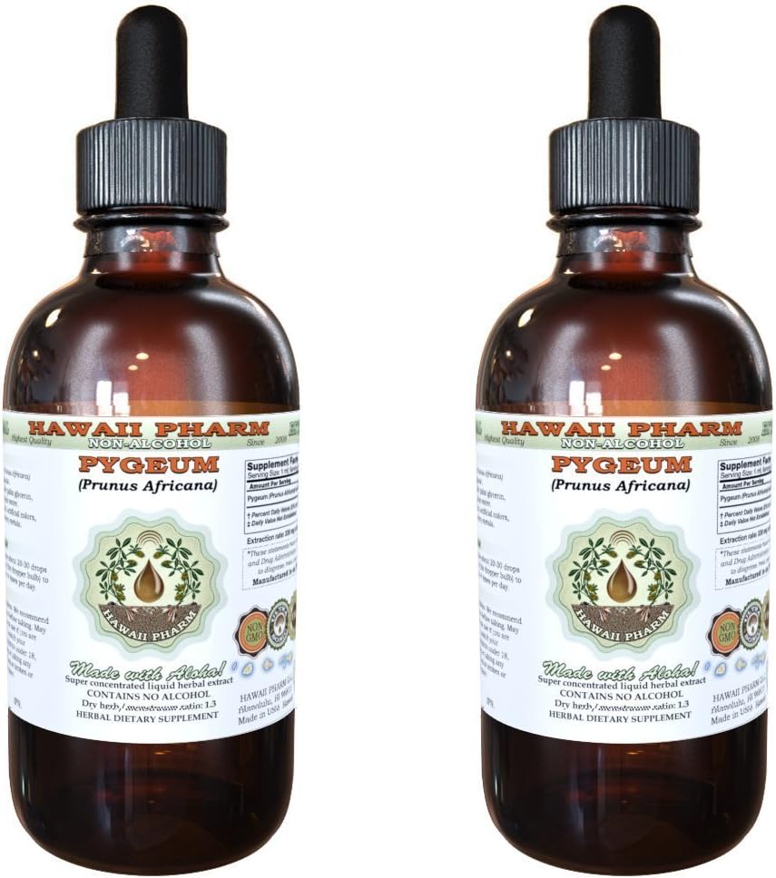 African Cherry Pygeum 无酒精液体提取, African Cherry Pygeum (Prunus Africana) Bark Glycerite Natural Herbal Supplement, Hawaii Pharm, 美国 2x4 oz