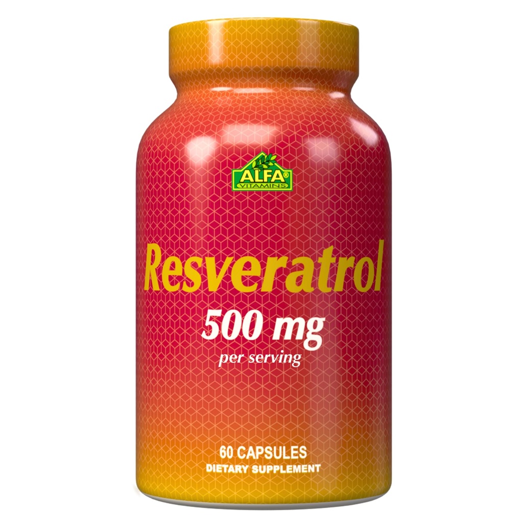 Alfa Vitamins的Resveratrol 1000mg - 强抗氧化剂,帮助防止细胞损伤 - 支持脑功能,心血管健康,代谢,抗衰老效应 - 60 Capsules