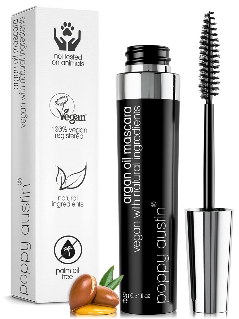 Poppy Austin Organ Official Mascara, Natural, Vegan, Paraben Free, Cruty-Free - 假阳性 Mascara Longing & Volumizing with Argan Oil - 0.31 Fl Oz (黑色)