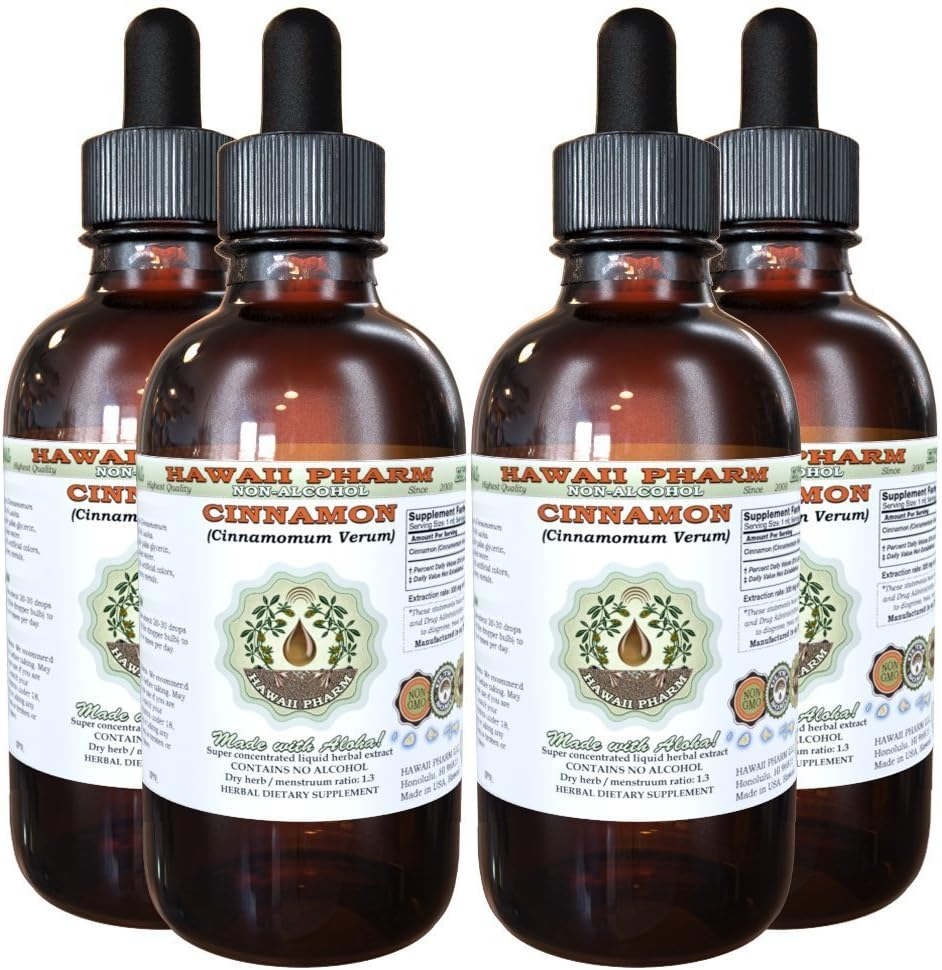 肉桂无酒精液体提取,肉桂(Cinnamomum Verum) 干巴克甘油(Glycerite) 夏威夷药草天然草药补充4x4 oz