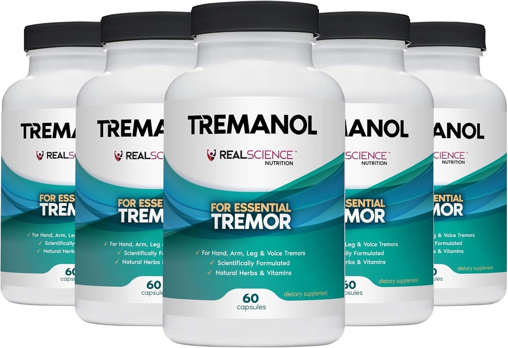 Tremanol – pack of 5 - 基本特雷莫尔的自然援助 - 为沙基手,手臂,腿,和语音特雷莫尔提供救济.