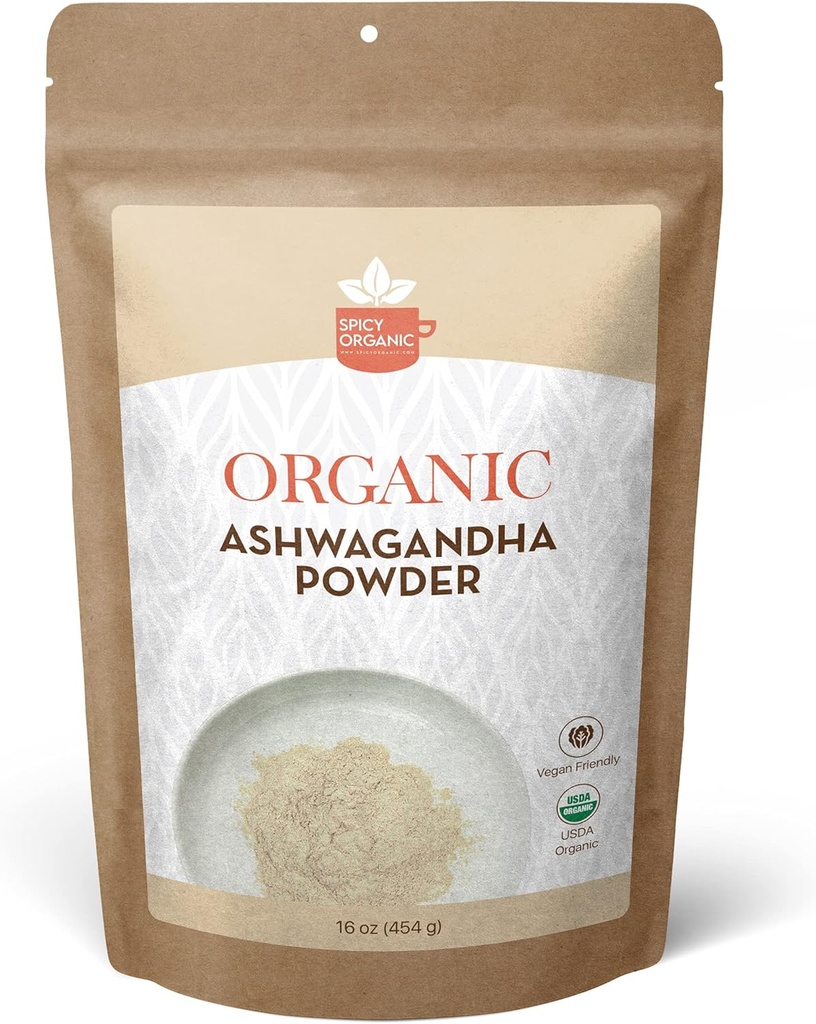 SPICY ORGANIC 有机Ashwagandha 根粉 — 1磅,Non-GMO,100%来自印度的Raw — Indian Ginseng (Wisania Somnifera) — 自然压力支持、能源和免疫健康