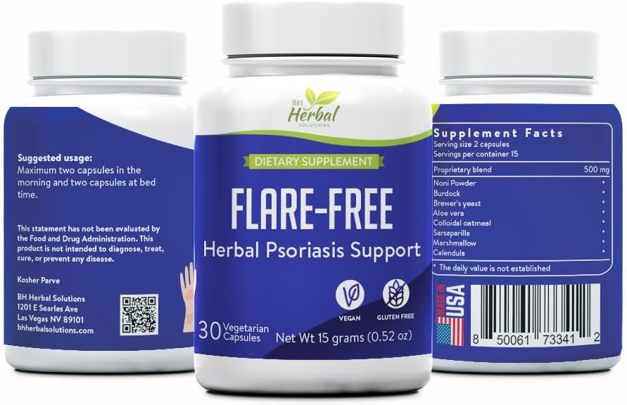 FlareFree Psoriasis Support Supplement - Herbal Formula for Skin Health & Comfort - Natural Support for Skin Wellness