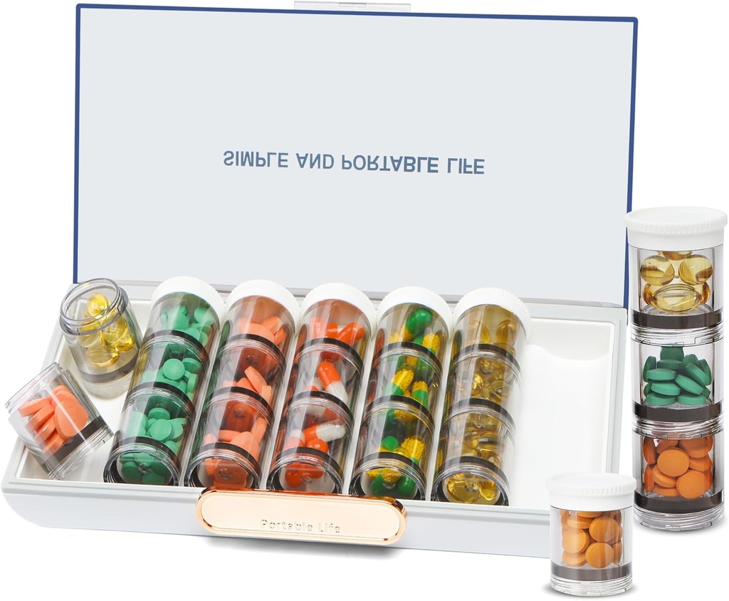 Toplive 3 Times a Day Pill Organization 7 Day,大型每日Pill Organization,每周药品维生素Organization Box,鱼油补充储存组织者,可分离旅行药盒,白色