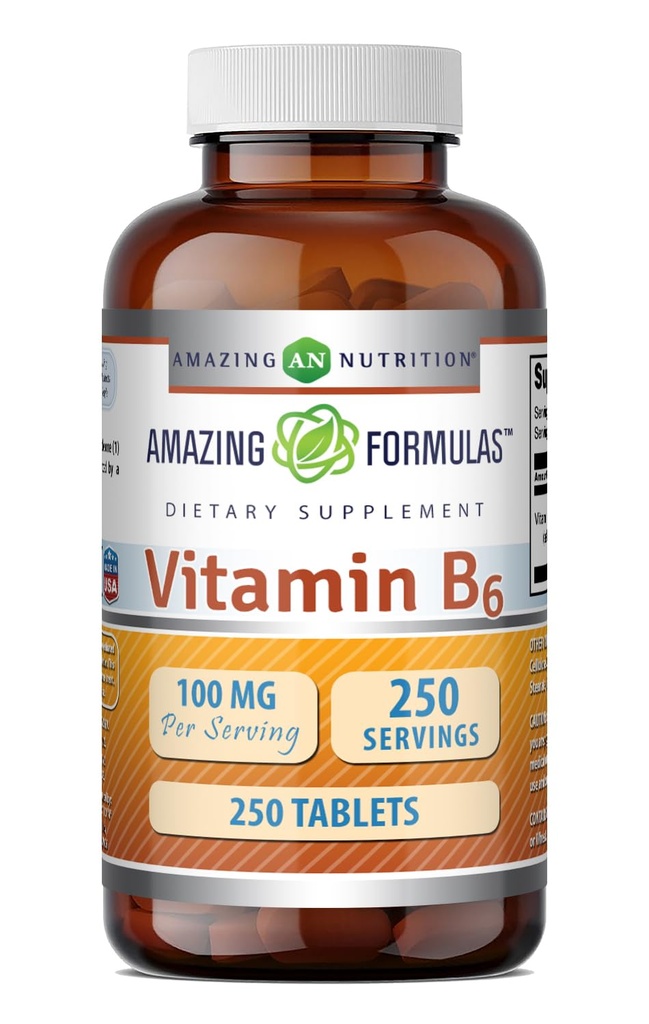 神奇的维他命B6配方 – 每张100毫克 – 平板块 – 非GMO – Gluten-free – – 在美国制造 (1 Pack, 250 Counter)