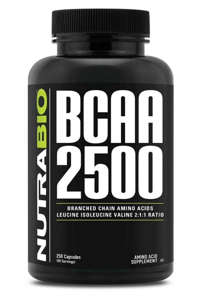 NutraBio – BCAA 2500 – 分支链氨基酸 – 支持新肌肉生长和防止肌肉破裂 – 250卡普尔