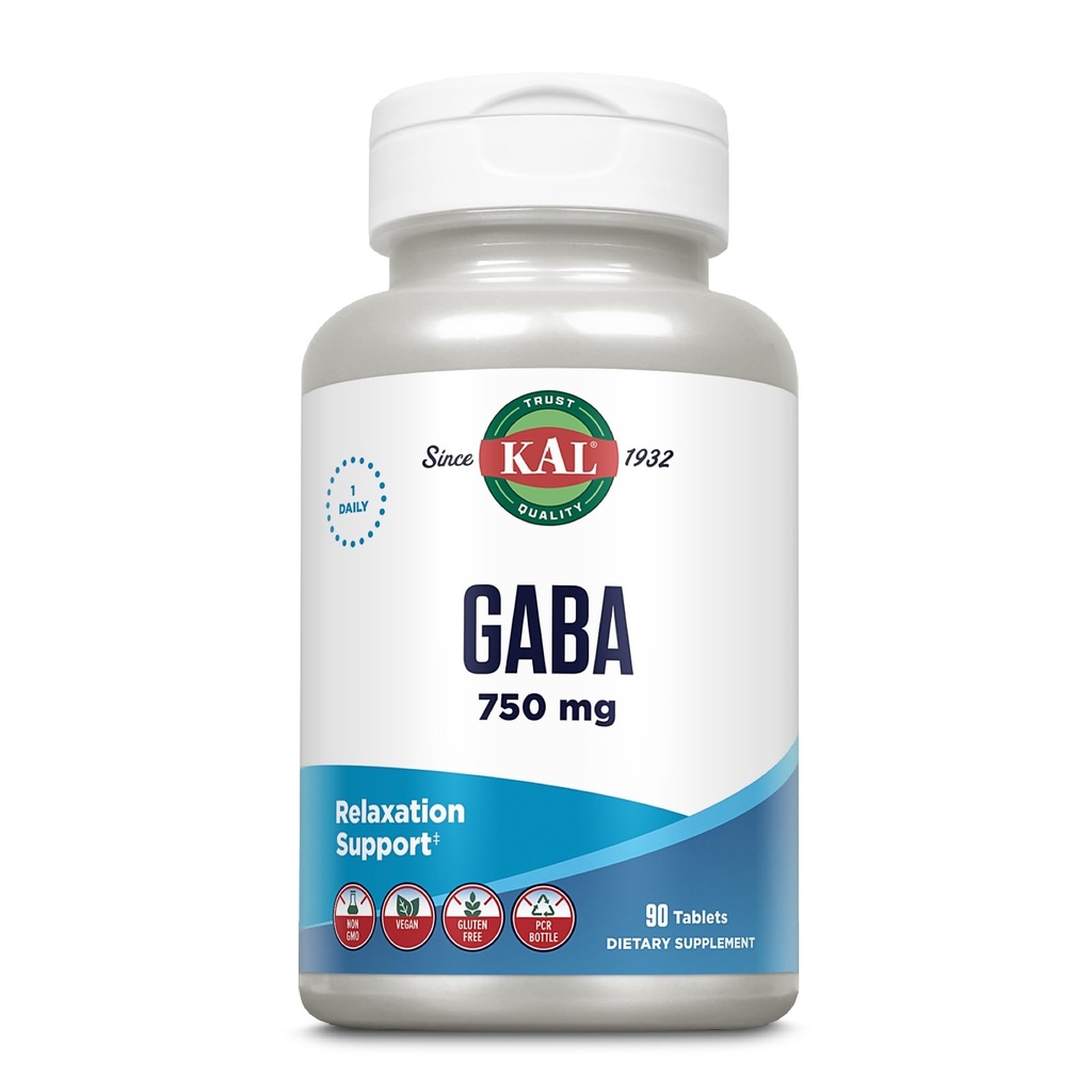 KAL GABA 补充,放松支持,GABA 压力缓解支持补充,Vegan,Non-GMO,Gluten Free, Lab 校验,60天钱包担保,90位服务员,90位牌匾