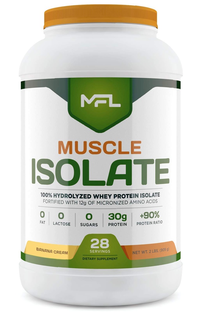 MFL 100% Isolate Protein l 30g of Protein l 12g Amino Acids l Keto Friendly l Low Carbs l 2 lbs. (Banana Cream)