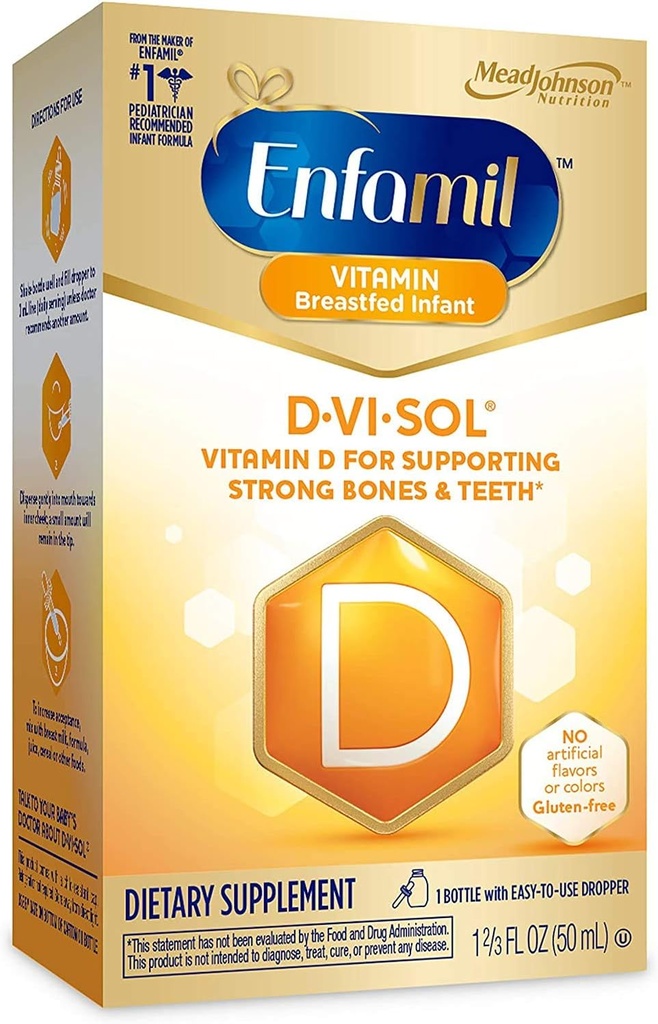 Enfamil D-Vi-Sol Vitamin D 婴儿液,支持强骨和牙齿,无胶质,易用滴水瓶50毫升