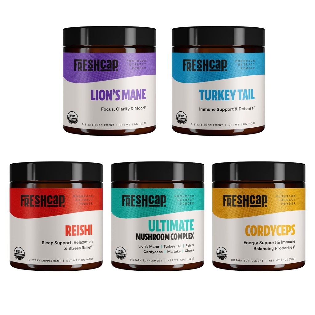 FreshCap Mushrooms Ultimate Mushroom Starter Kit (Cordyceps, Lion's Mane, Turkey Tail, Reishi and The Ultimate Mushroom Complex) 60 Servings