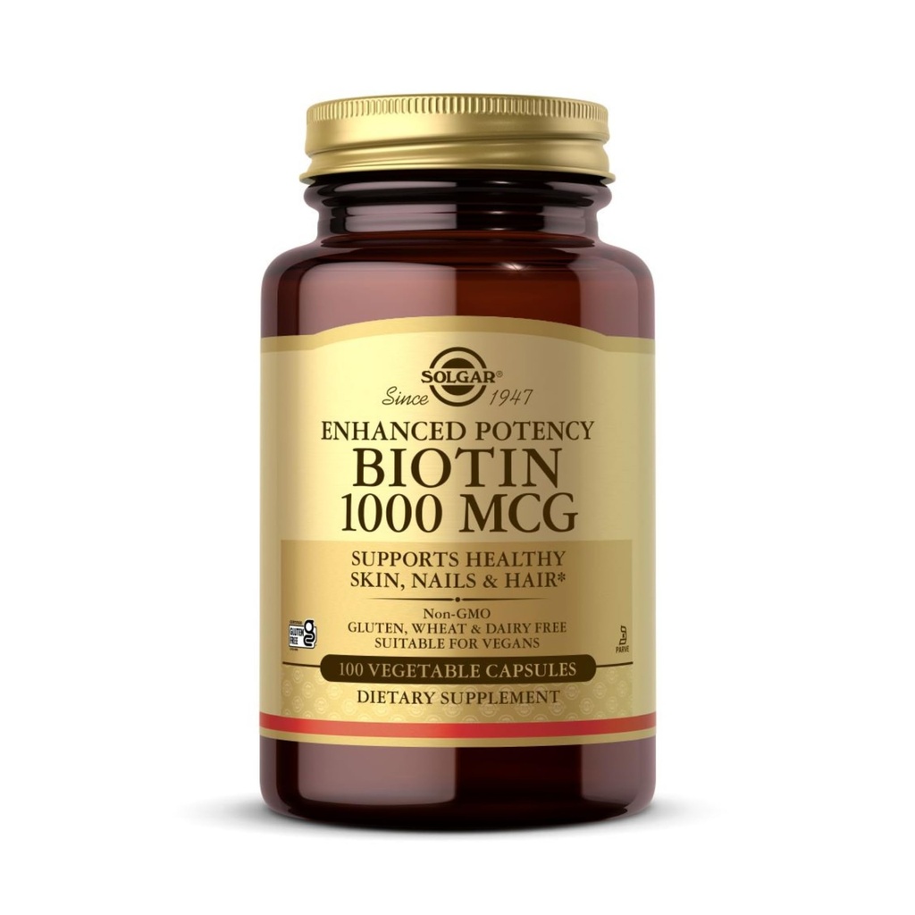 Solgar Biotin 1000 mcg - 100 蔬菜胶囊 - 支持健康的皮肤,钉子和头发 - 非GMO, Vegan, Gluten Free, 奶制品 Free, Kosher - 100 服务