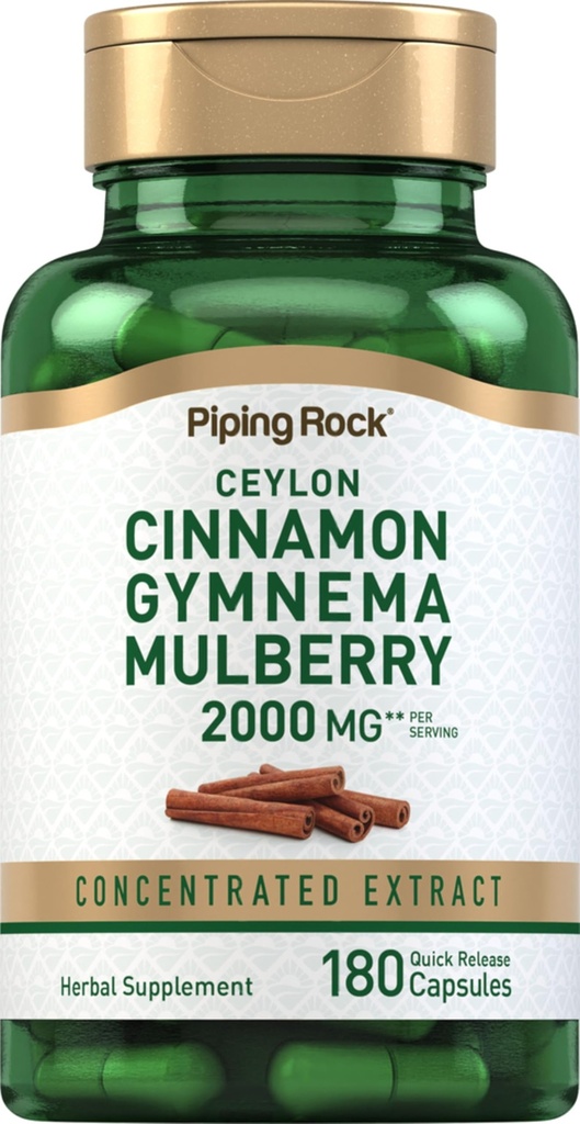 Pipping Rock Ceylon Cinnamon Gymnema Mulberry Complex → 2000mg → 180 Capsules → 草药补充 → 集中摘录 → 非GMO, Gluten Free