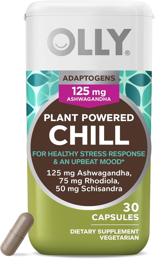 OLLY Chill Adaptogen, Ashwagandha, 与Rhodiola Root, 蔬菜卡普尔斯 的Mood支助补编 - 30厘米