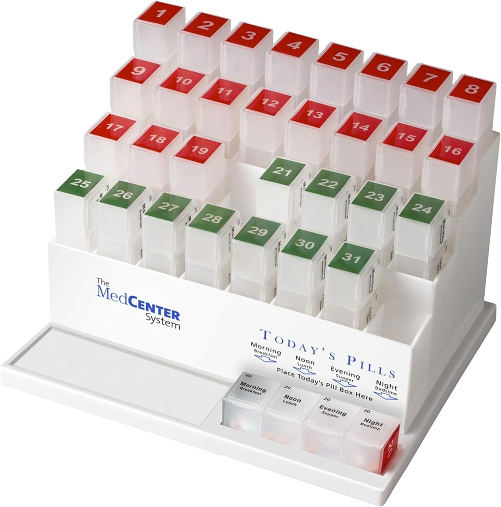 Medcenter 月药盒组织者,每天4次,大型31次每日药盒病例与维生素比较,补充剂,药剂,31日药盒组织者