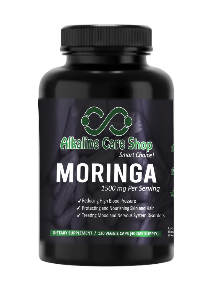 碱性护理 | Moringa Premium 提取 1500mg → 维生素 C → 高吸收,100% 天然,全食,非GMO 补充 → 降低高血压,皮肤健康与能源 (120 Veggie Capsules)