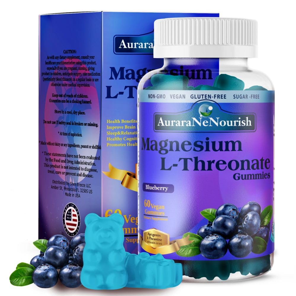 L-Threonate gummys w. Apigenin L-Theanine,高级11-in-1 镁补充物 w. Vitamin D3 K2 B6 睡眠认知脑与放松,成人与儿童高剂量镁 Gummys
