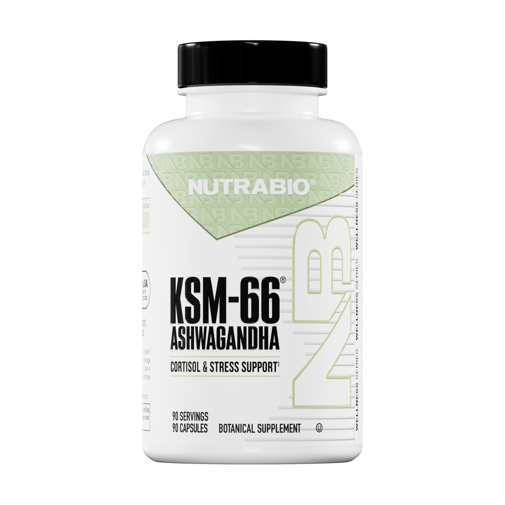 NutraBio Ashwagandha KSM-66 – Ashwaganda Herbal 压力、潮湿和性能补充 – 600 MG 临床研究 KSM66 90 Capsules