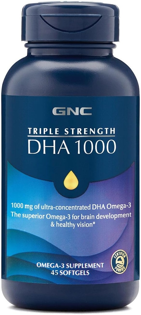GNC 三强 DHA 1000 Omega 3 增刊 1000 mg DHA 支持大脑发育和健康视觉 45 Softgel