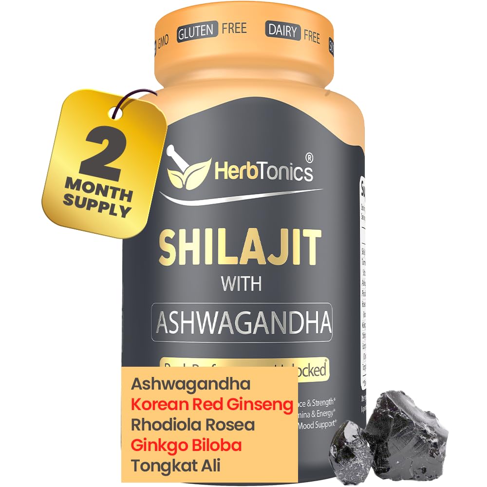 与Ashwagandha、韩国Red Ginseng、Rhodiola Rosea、Ginkgo Biloba、Tongkat Ali & Fulvic Acid & Track Minerals for Stamina & Acsules合作的男女草药