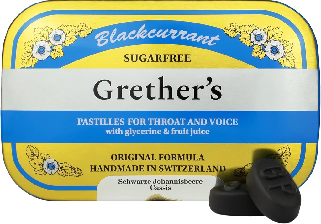 GRETHER的无糖黑currant Pastilles - 天然干口救济 - 舒畅喉咙与健康之声 - 给歌手的礼物 - 3.75 oz. 1 pack