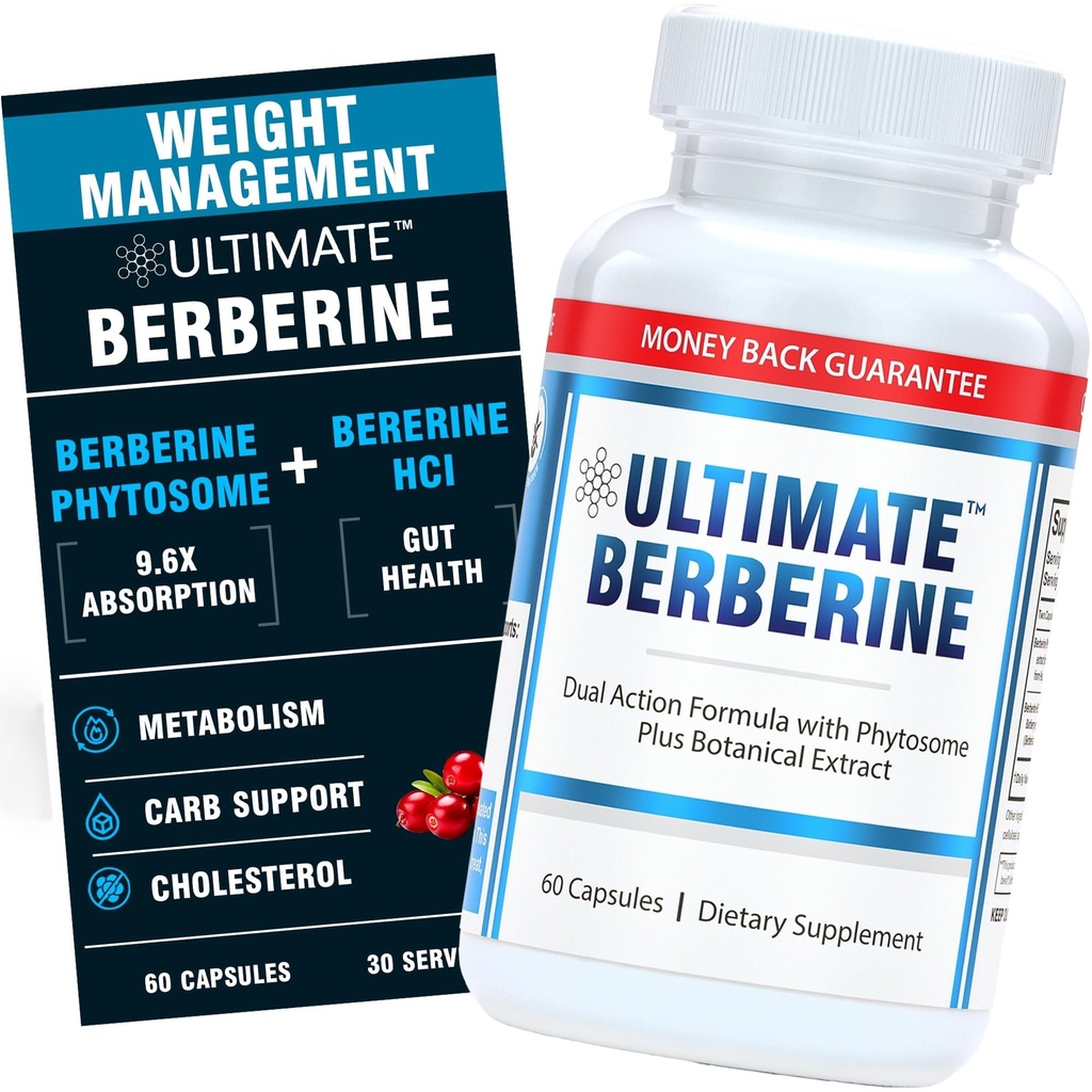 Ultimate Berberine Phytosome for Optimal Metabolic Health After 40, 9.6X Absorption Dual Action Formula for Appetite & Gut Health, Immunity & Cholesterol Support, Clinical Dose & Third Party Tested