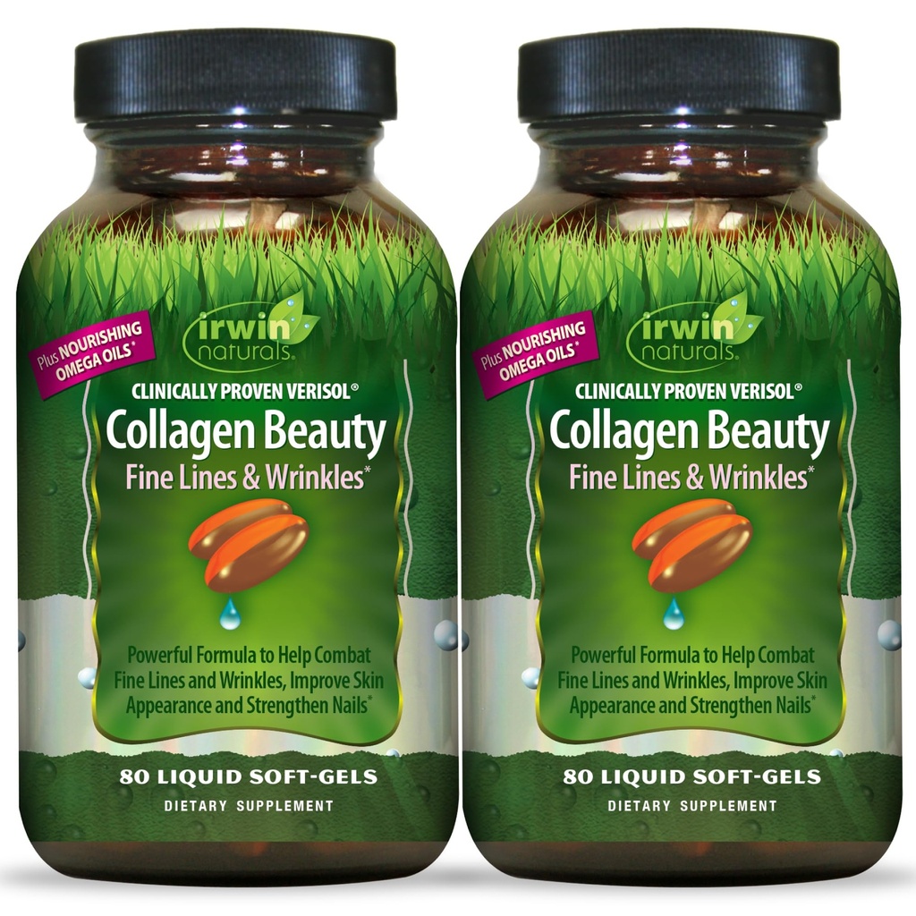 Irwin Naturals Collagen Beautiful – 80 Liquid Soft-Gels – 高级皮肤,毛发和钉状营养 - 2 Pack