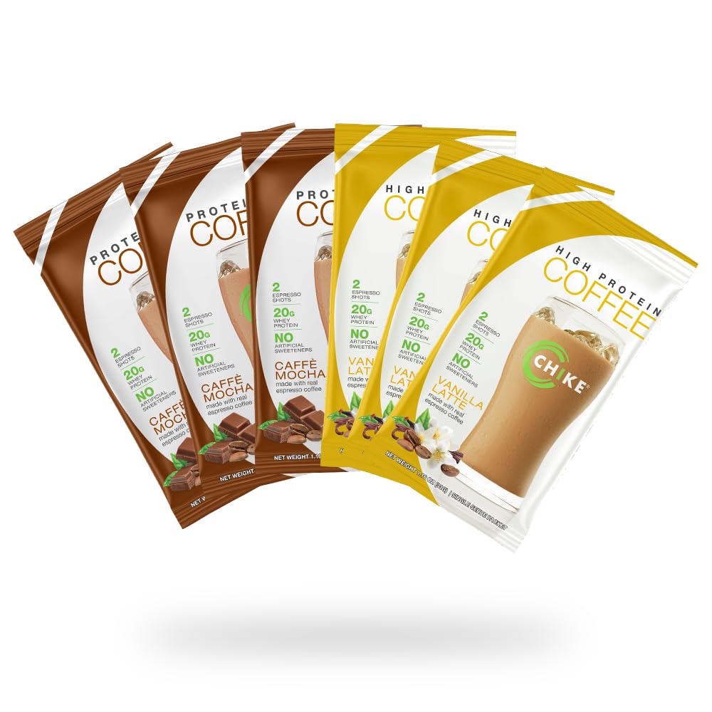 Chike 高蛋白冰咖啡 天然甜化样品包,20 G 蛋白质,2 Shots Espresso, Non-GMO, Keto Friendly and Gluten Free, 6 Single Service Packets