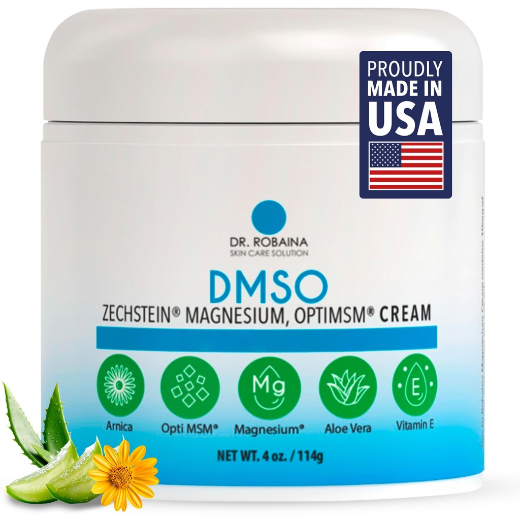 Robaina DMSO Cream博士 -- -- 99.9%纯制药级 -- -- 与Zechstein Magnesium、Arnica、Aloe Vera、维生素E -- -- 肌肉和联合慰藉 -- -- 4 oz -- -- 在美国制造的皮肤减肥公式