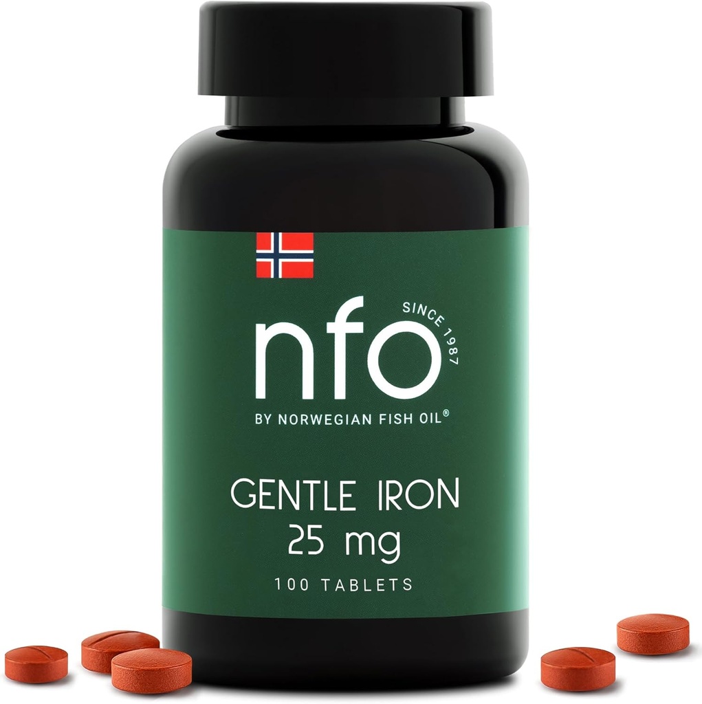 NFO Gentle Iron [100平板] 挪威高吸铁综合体 具有专利费罗歇尔切拉德铁,胃上的Gentle, Vegan-Friendly,非便秘