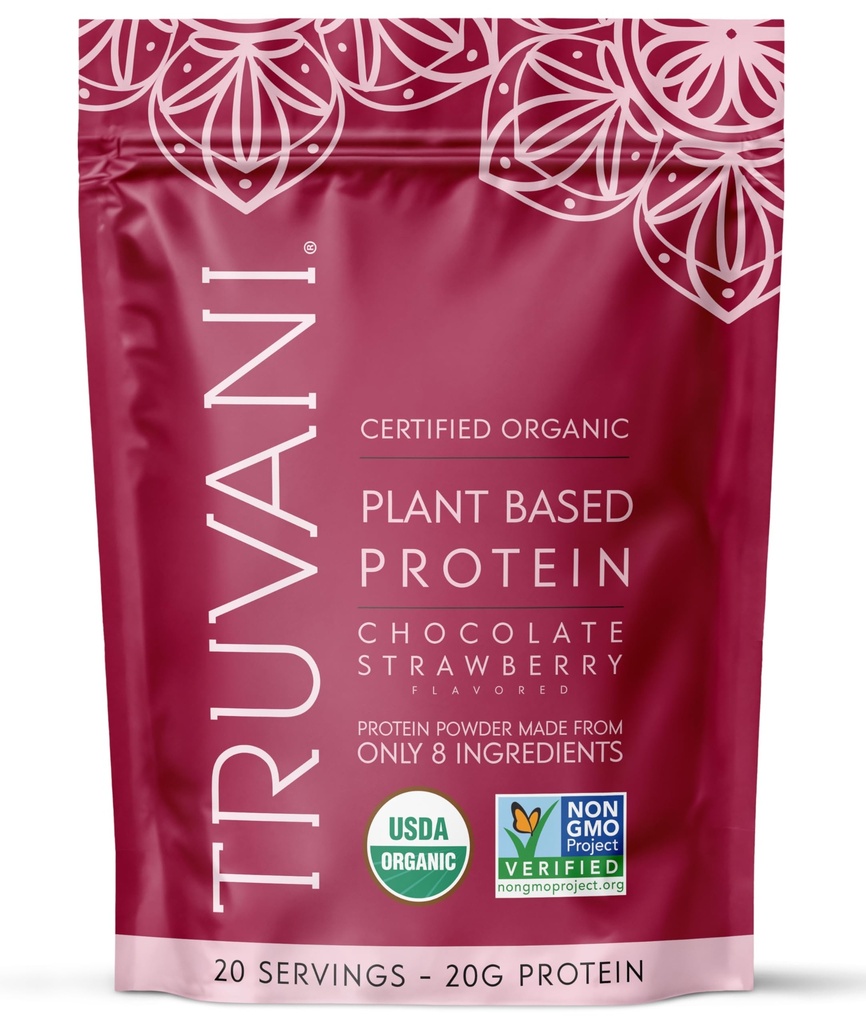 Truvani Vegan Pea 蛋白质粉 巧克力草莓 20g 有机植物基蛋白 20 服务 Keto Gluten & Dairy Free + 低碳 + 没有添加糖