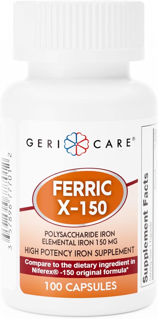 GeriCare Ferric X-150 高Potency Polysaccharide 铁辅料,元素铁饰,100 Counters (Pack of 1)