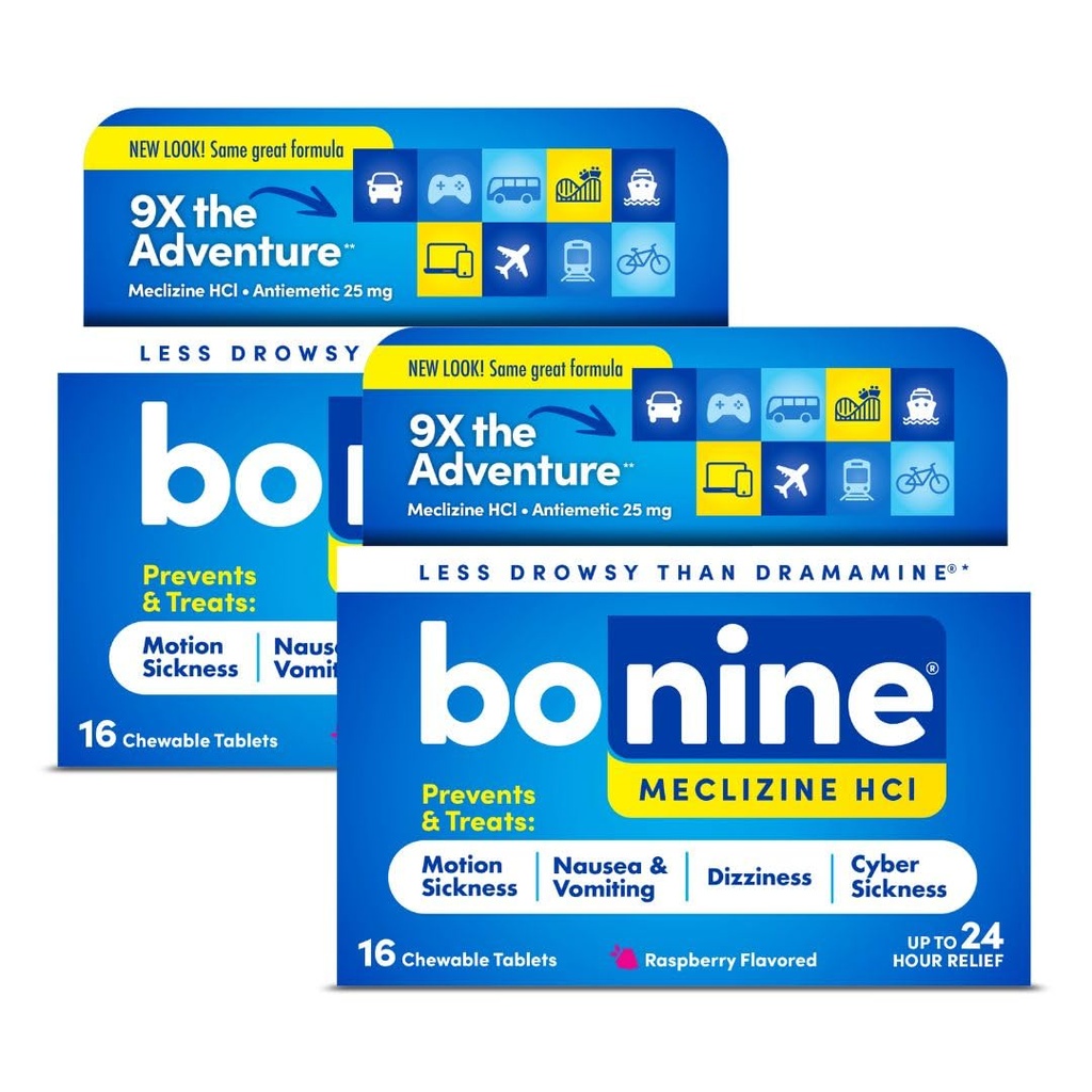 Bonine Non-Drowsy Motion Disease Relief - 32块带Meclizine HCL 25mg的可嚼药片 - Nausea或Motion Disease的非可