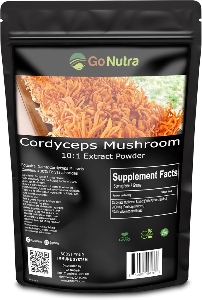 Cordyceps Mushroom Powder | Cordyceps Extract 30% Polysaccharides Non-GMO Pure Cordycep Powder 8 oz. (225 Grams)