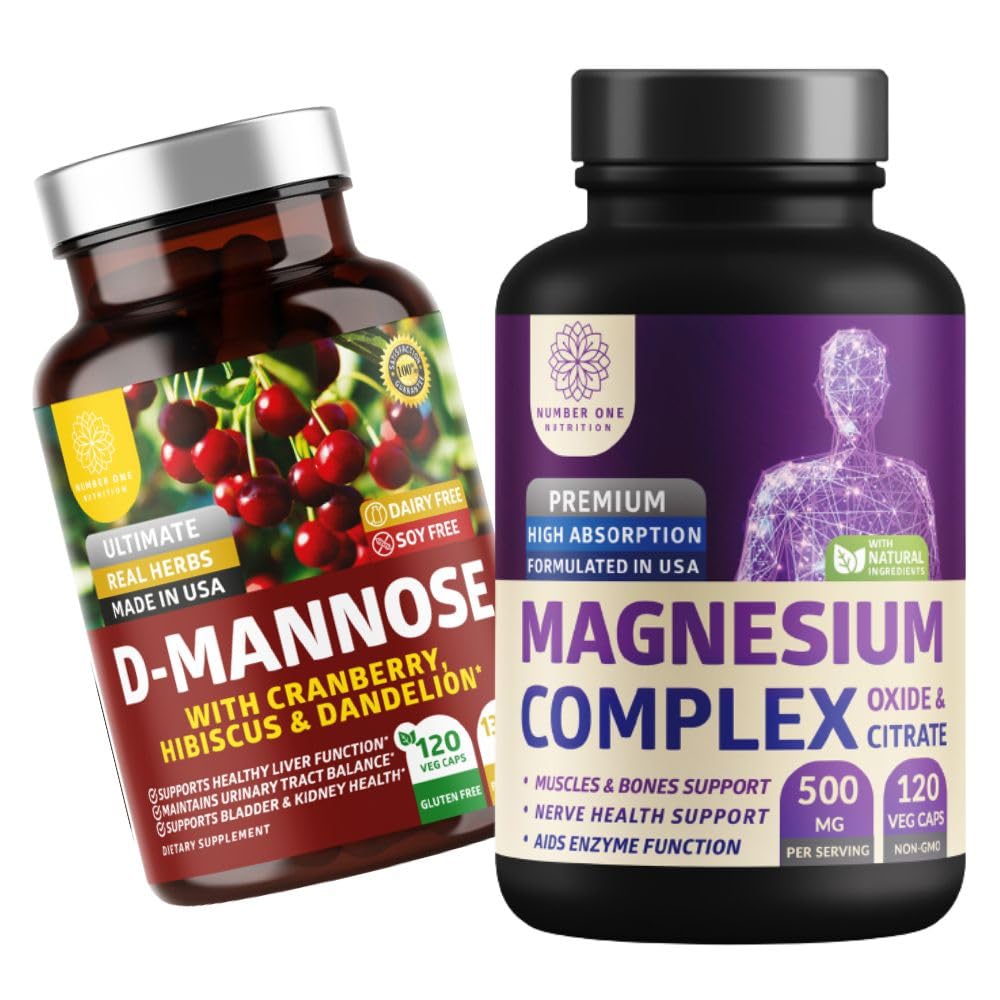 1号营养 N1N 超强镁复合物[500mg] 高吸附和D-Mannose [1,350mg with Cranberry & Hibiscus],非GMO和Gluten-Free, 2 Pack Bundle