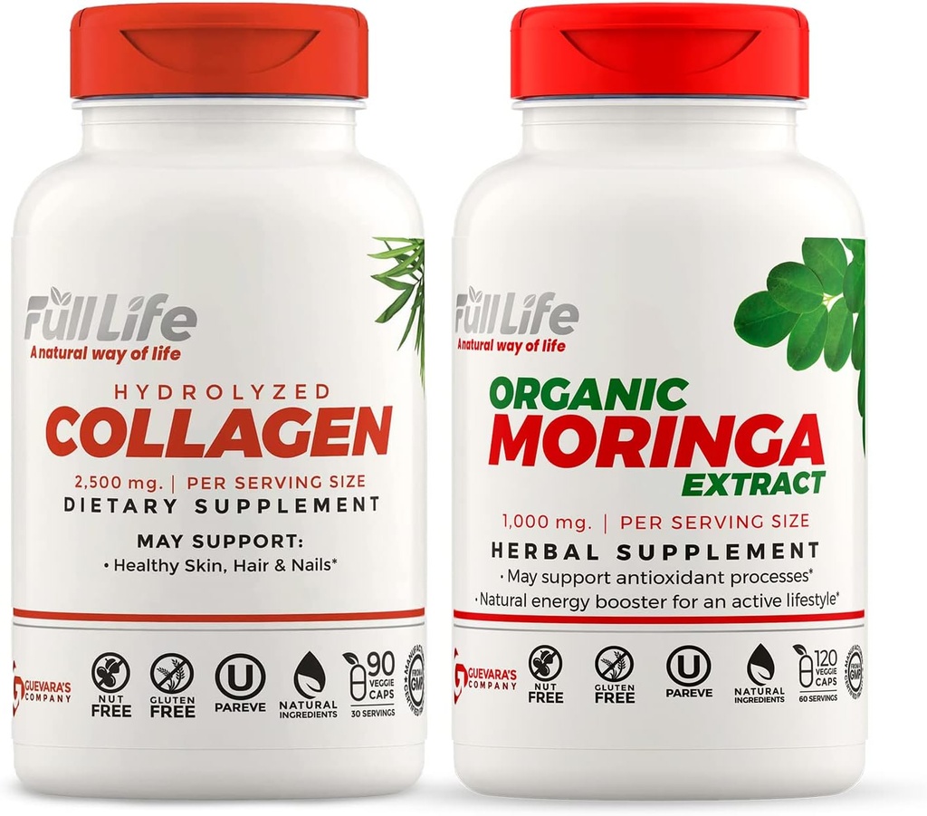 全面生活水解凝胶和莫林加 Oleifera Capsules - 膳食补充剂 - Bovine Collagen Pills for Men, Gluten - Free - Veggie Capsules