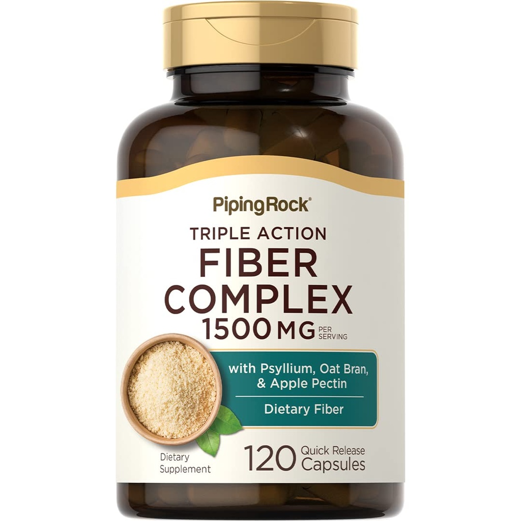 Piping Rock Fiber Complex Supplement + + 1500 mg + 120 Capsules + 3 动作药 + 与 Psyllium , Oat Bran 和 Apple Pectin → Non-GMO , Gluten Free